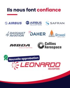 Aerometals and alloys est approuvé par Airbus, Airbus helicopters, safran, Dassault Aviation, Daher, Roxal, MBDA, Collins Aerospace, Leonardo Helicopters